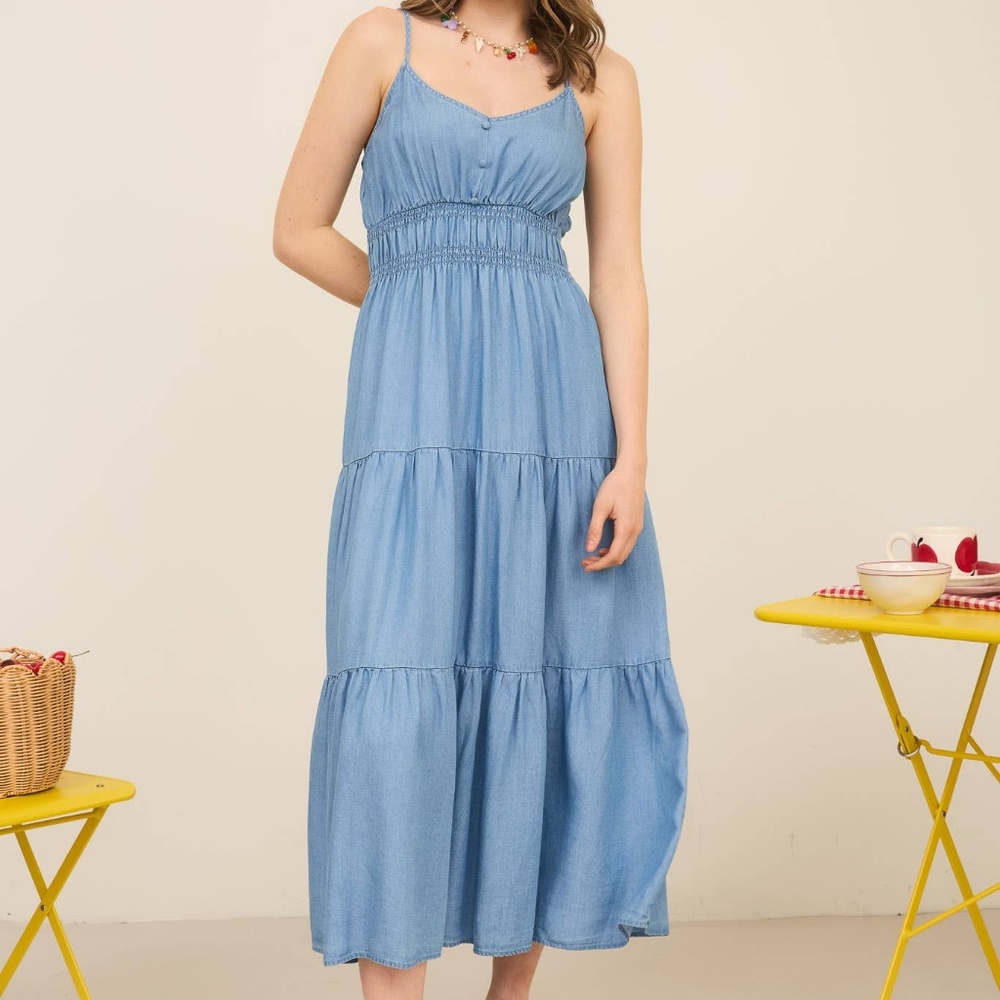 NWT Chambray Tiered Midi Dress Beach Photo
